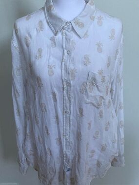 Rails Charli linen blend White Pineapple Print Button-Up Shirt